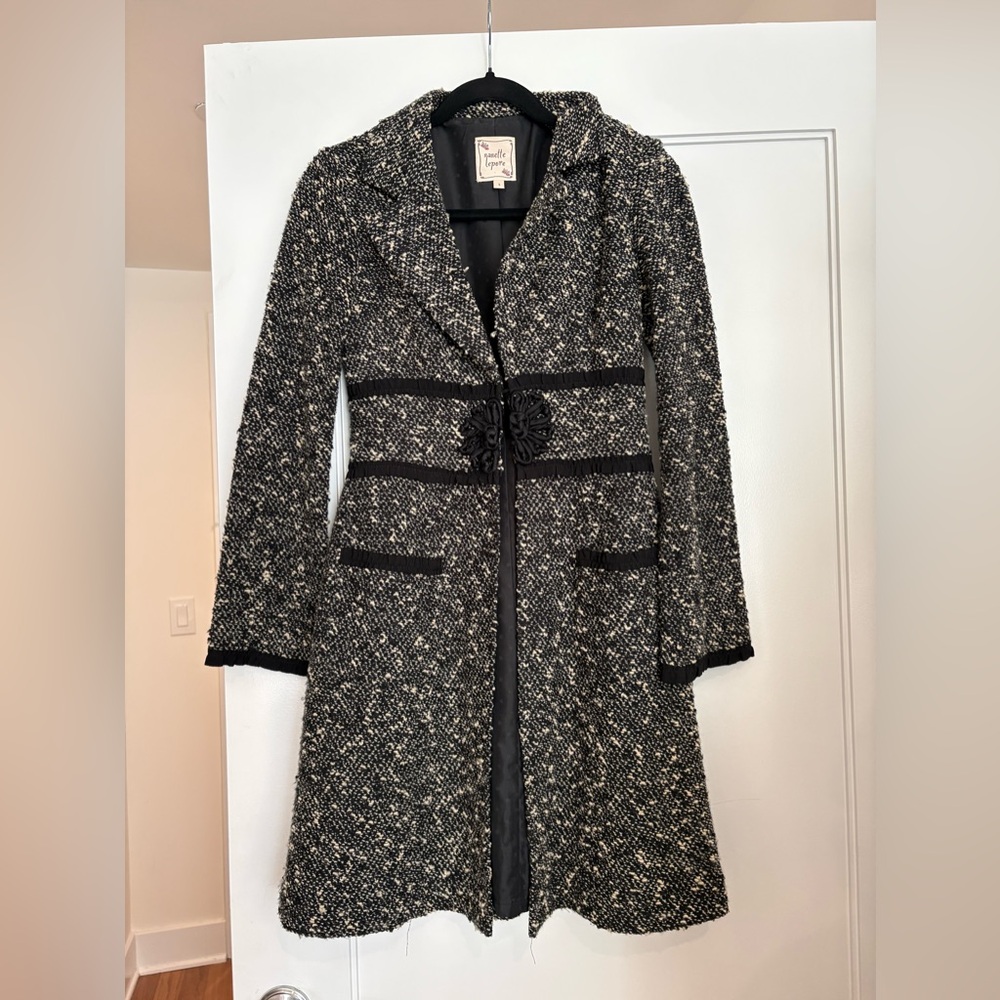 Vintage Black and White Tweed Trench Coat